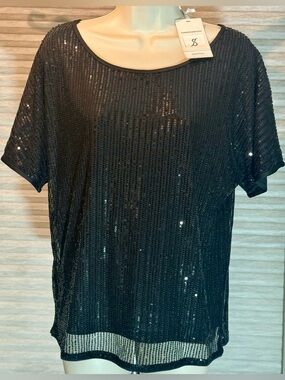 Jasambac Sequin Short-Sleeve Scoop Neck Top NWT